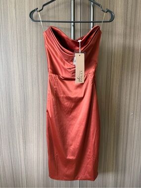 Ruby Red Satin Strapless Sheath Dress